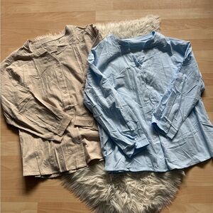 NWT LOMON Womens 3/4 Sleeve Button Down Shirts Cotton Linen L (10-12) Bundle